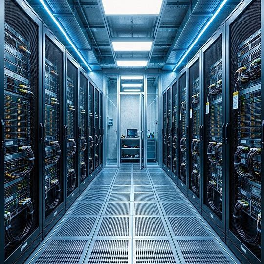Veštačka inteligencija i priroda i data  centar , serveri koji troše veliku količinu električne energije za rad veštačke inteligencije.Generisano sa AI